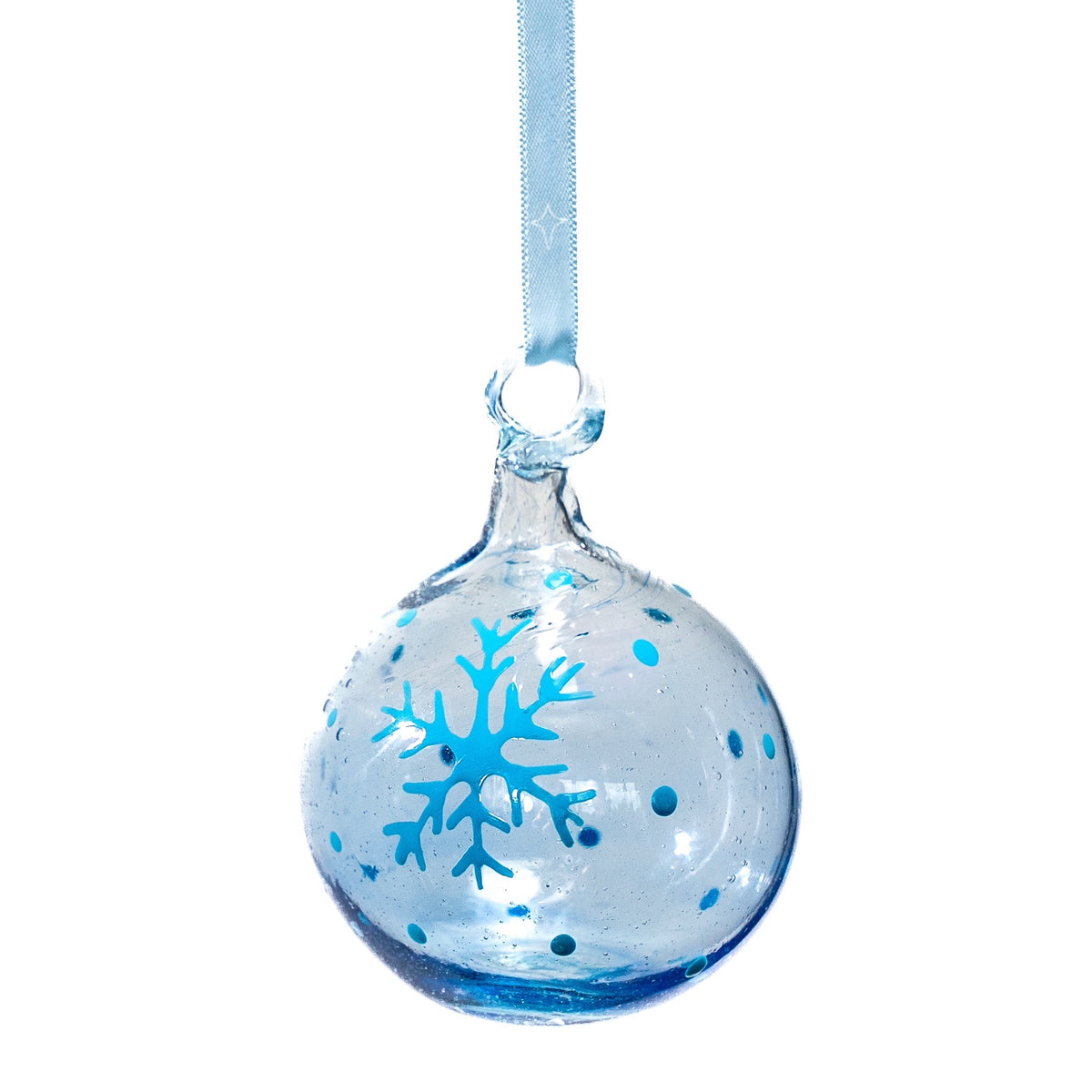 Ice Blue glass bauble with Blue Snowflake