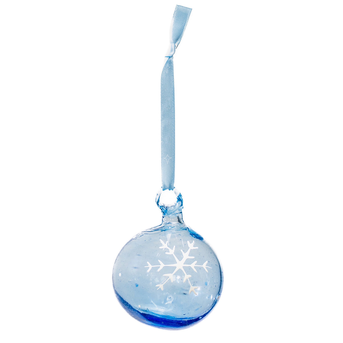 Ice Blue Glass Bauble with White Snowflake