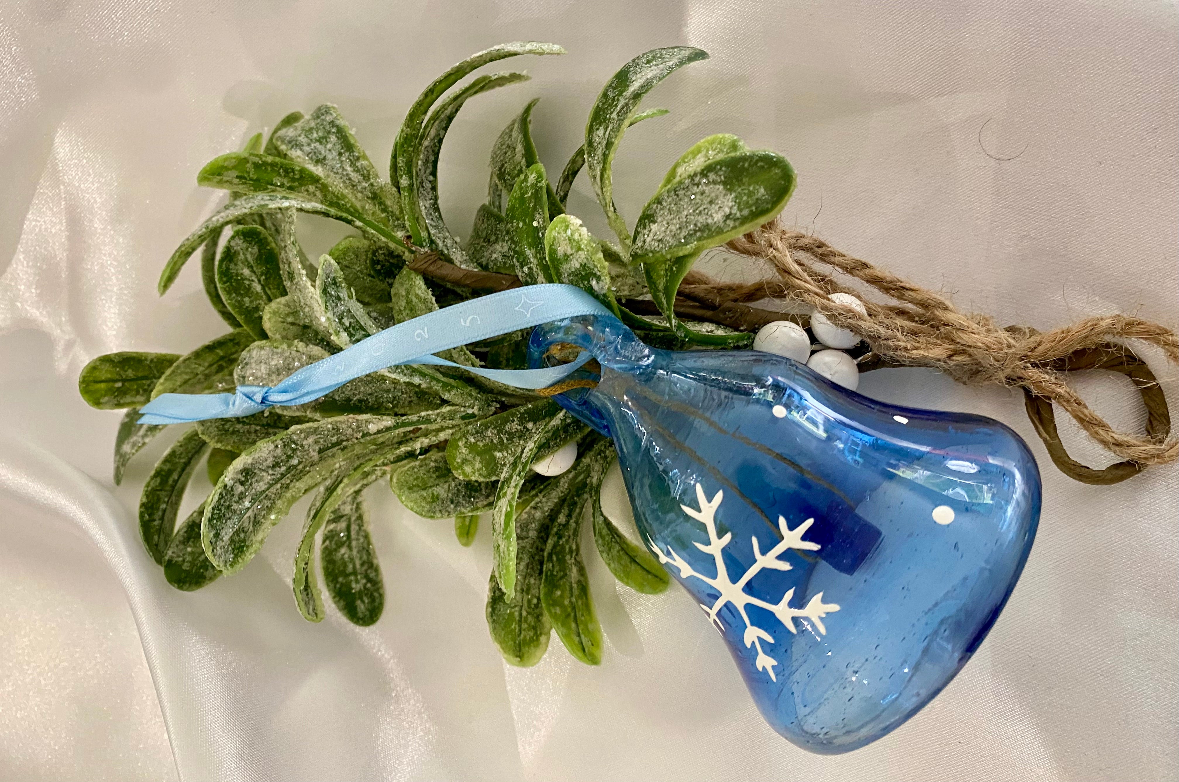 Dark Blue Glass Bell with White Snowflake