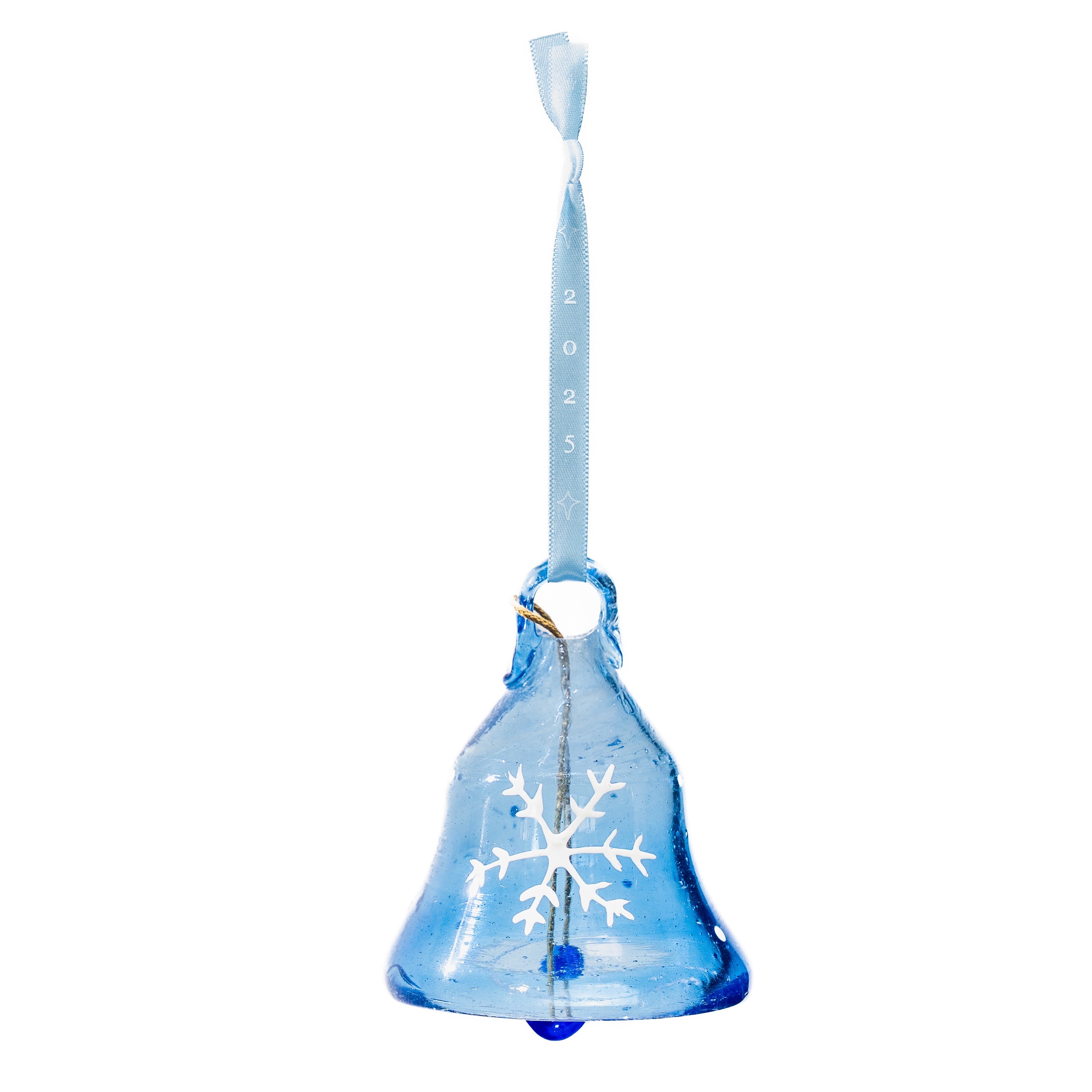 Dark Blue Glass Bell with White Snowflake