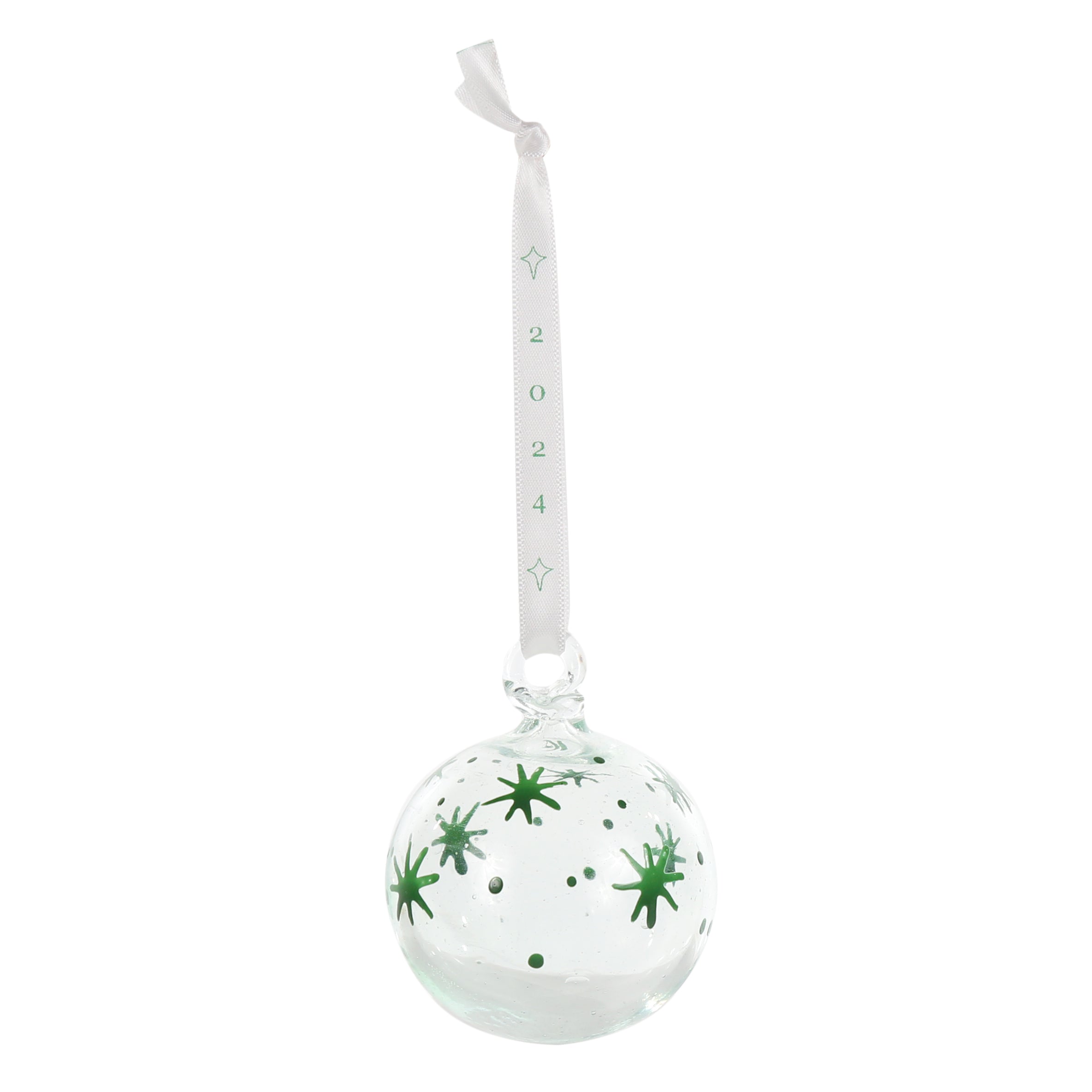 Clear recycled glass painted with green stars.  handmade in Bethlehem